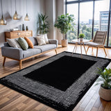 Black Area Rug 5x7 Easy-Cleaning Non-Shedding Bordered for Living Room Bedroom Dining Room Black/Cream Indoor