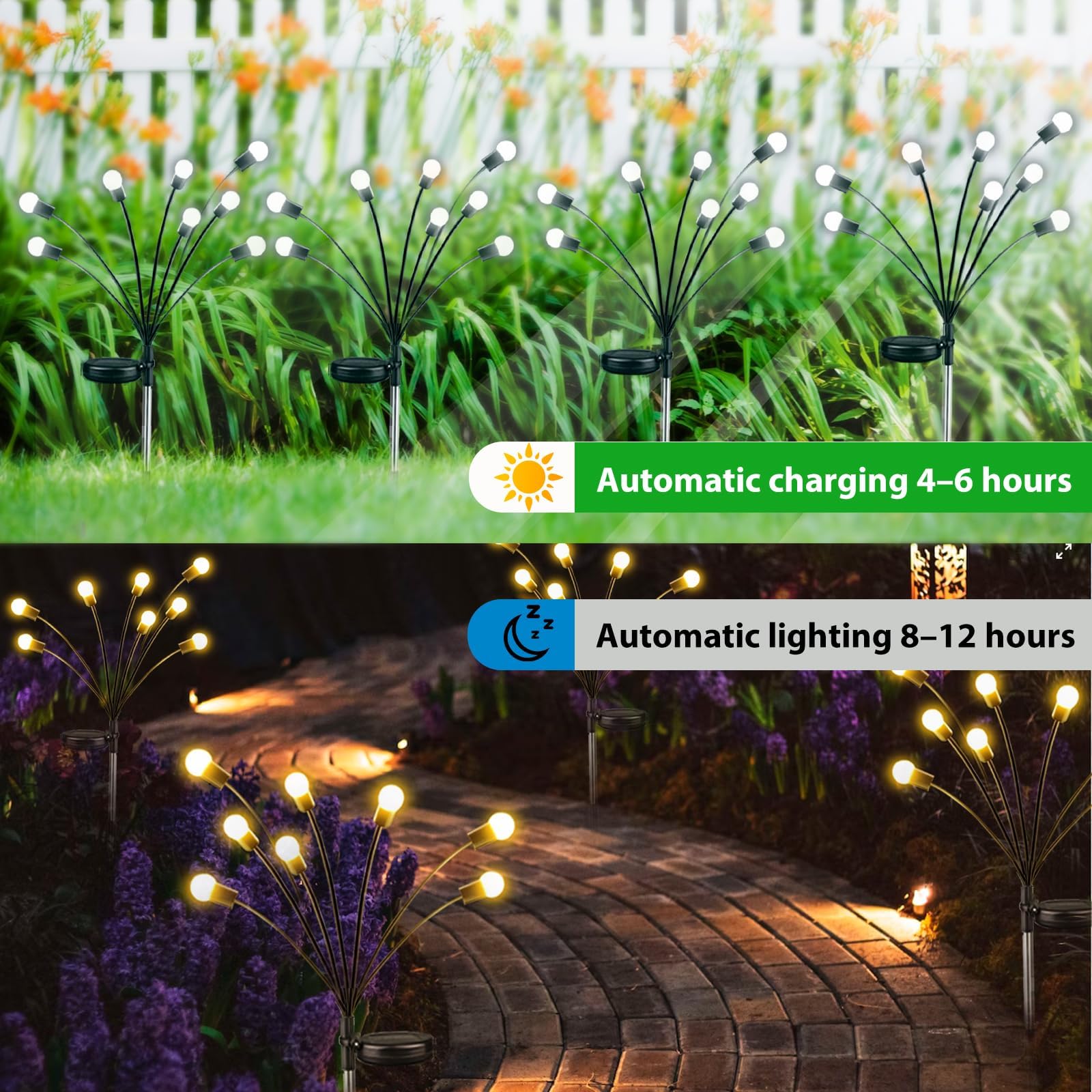 6-Pack Solar Garden Lights for Outdoor, Upgraded 48 LED Firefly Solar