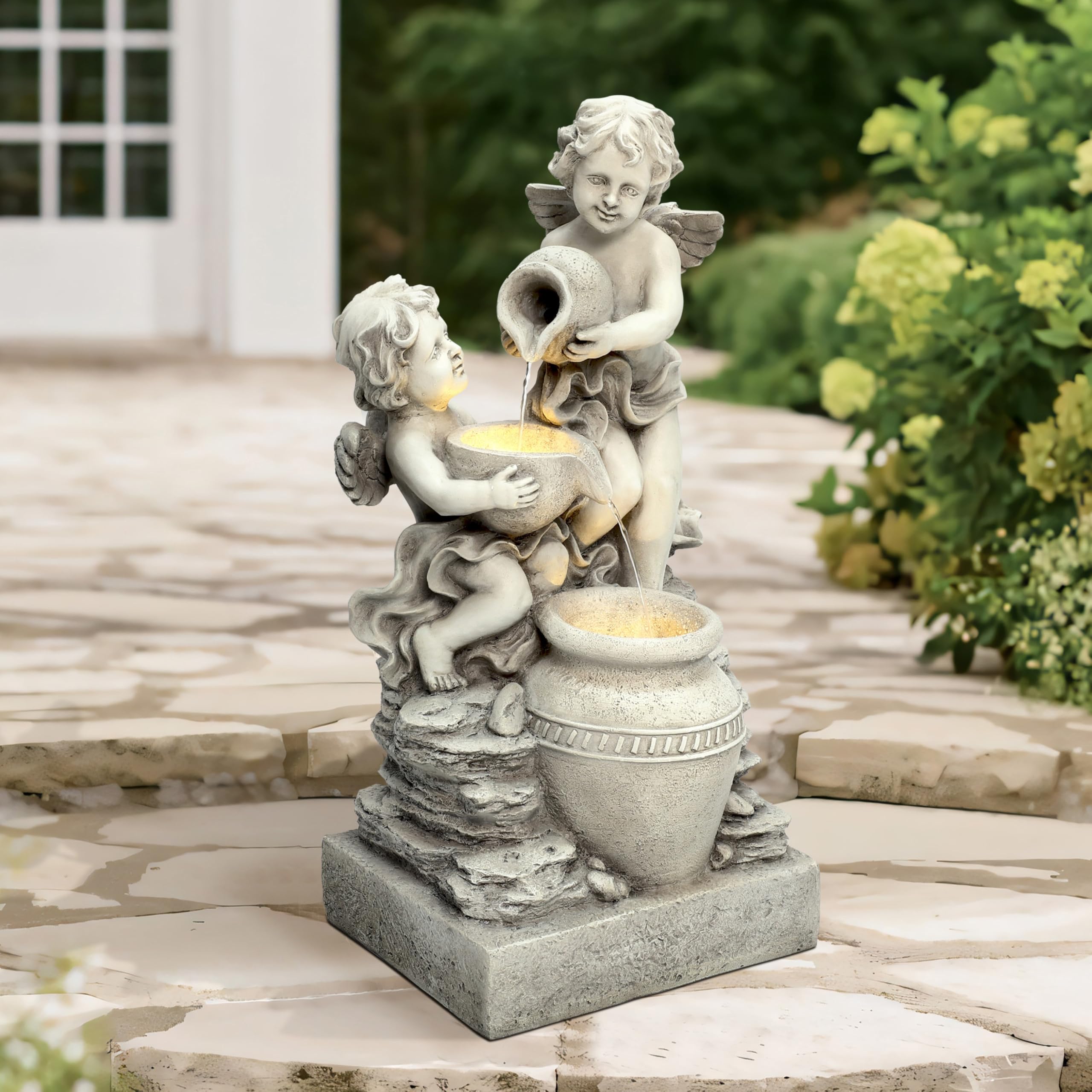 30 Inch Outdoor Water Fountain, Resin Angels Water Fountains Indoor and Outdoor