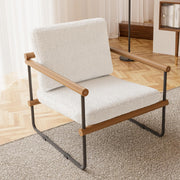 2/1PC Boucle Fabric Accent Chair with Round Side Tabel,Set of 3,Modern Tufted Single Sofa