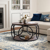 Round Industrial Coffee Table, Modern Round Coffee Table with Storage