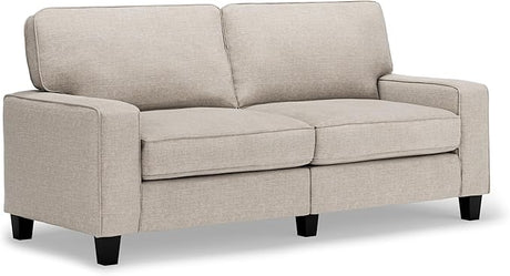 Palisades 73" Track Arm Sofa, Easy Care Polyester, Soft Pillow Back, Pocket Coil Seat Cushions, Removable Covers, Loveseat or Couch for Small Spaces, Living Rooms or Bedrooms, Light Gray