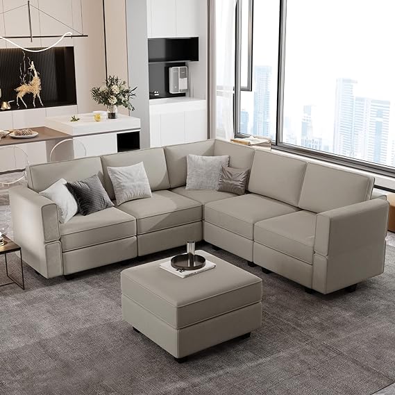 Sectional Couch with Storage Ottoman, Corduroy Modular Sectional Sofa