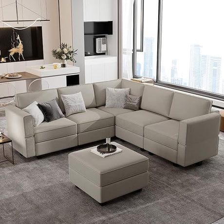 Sectional Couch with Storage Ottoman, Corduroy Modular Sectional Sofa