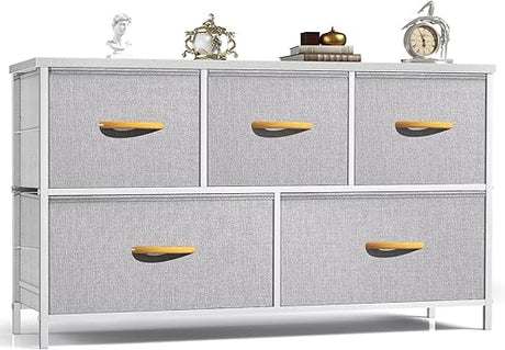 ROMOON Dresser for Bedroom, Fabric Dresser with 5 Drawers, Small Chest of Drawers, Storage Drawers Organizer Unit for Bedroom, Closet, Living Room, Hallway (Grey)