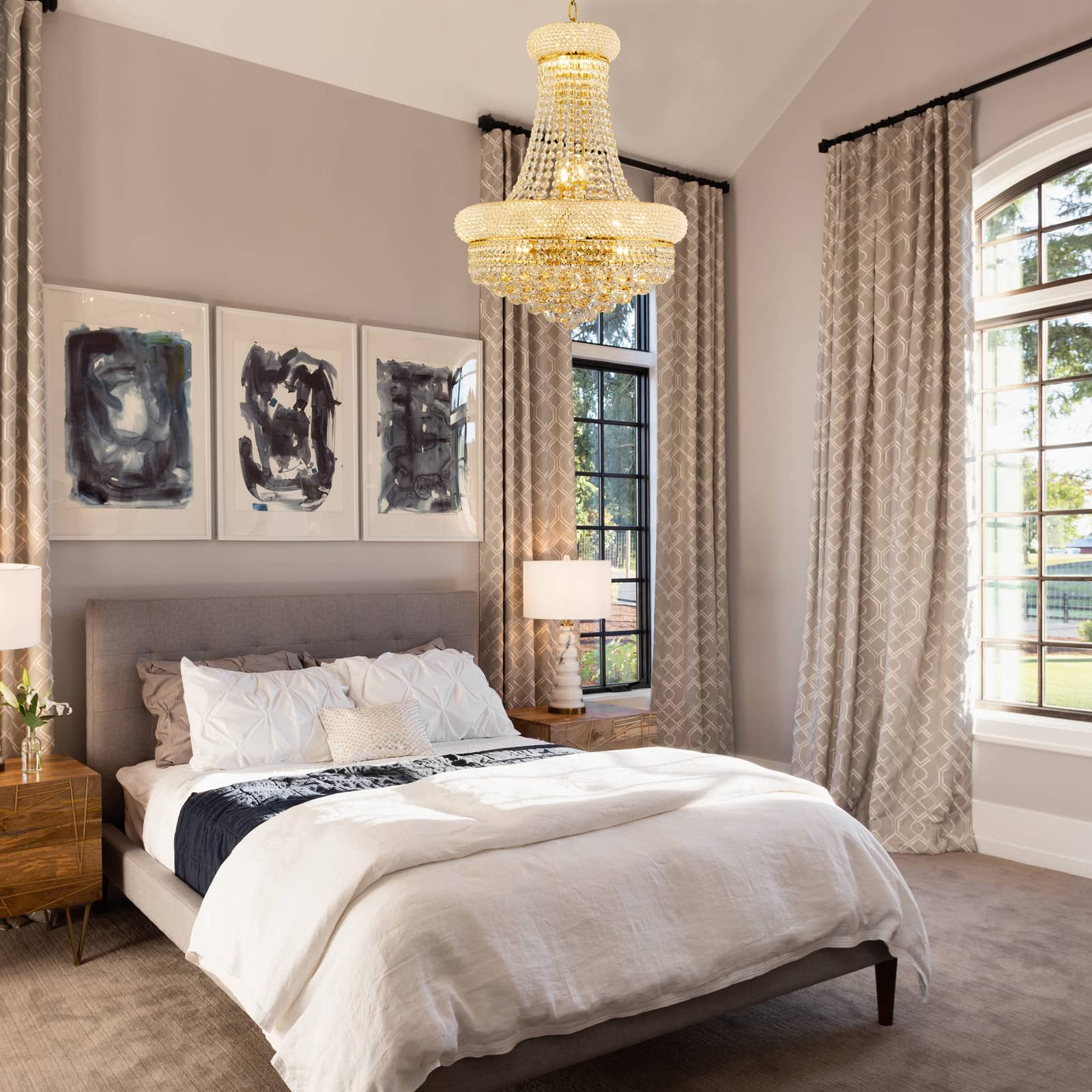 12 Lights Gold Finish Empire Crystal Chandelier Lighting