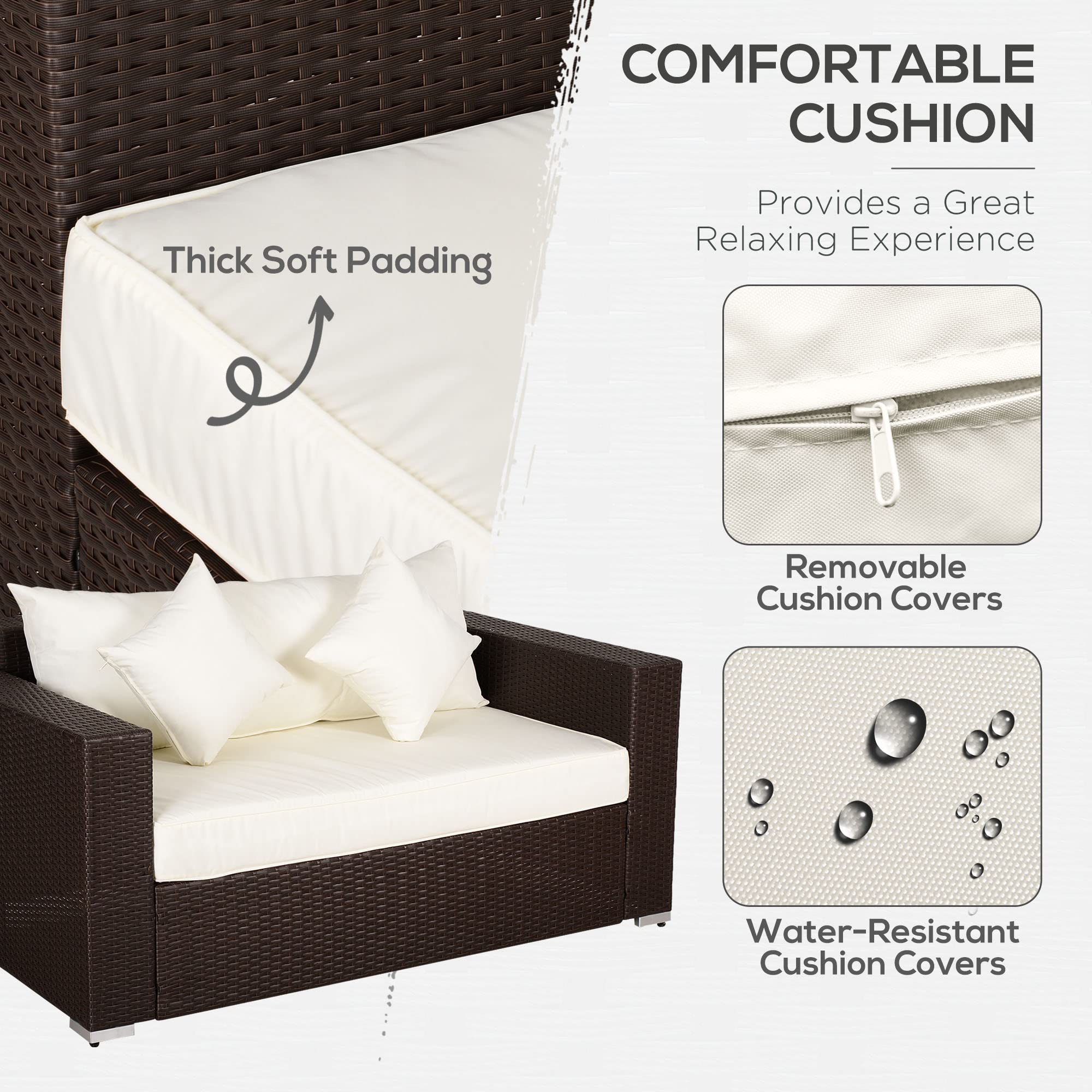 Outdoor Sofa, PE Rattan Wicker Loveseat, Outdoor Couch with 2 Throw Pillows
