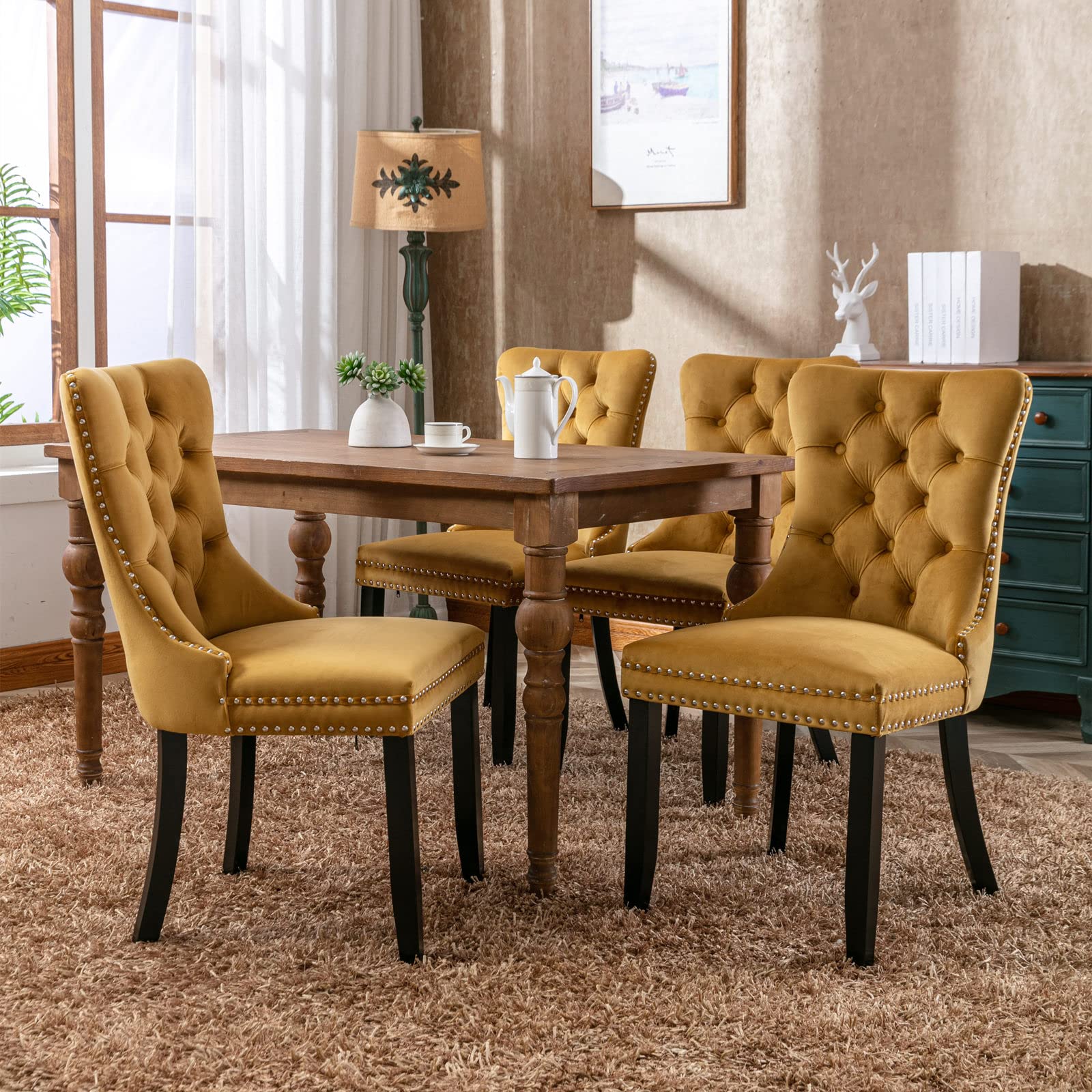 Velvet Dining Chairs Set of 2, Upholstered High-end Tufted Dining Room Chair