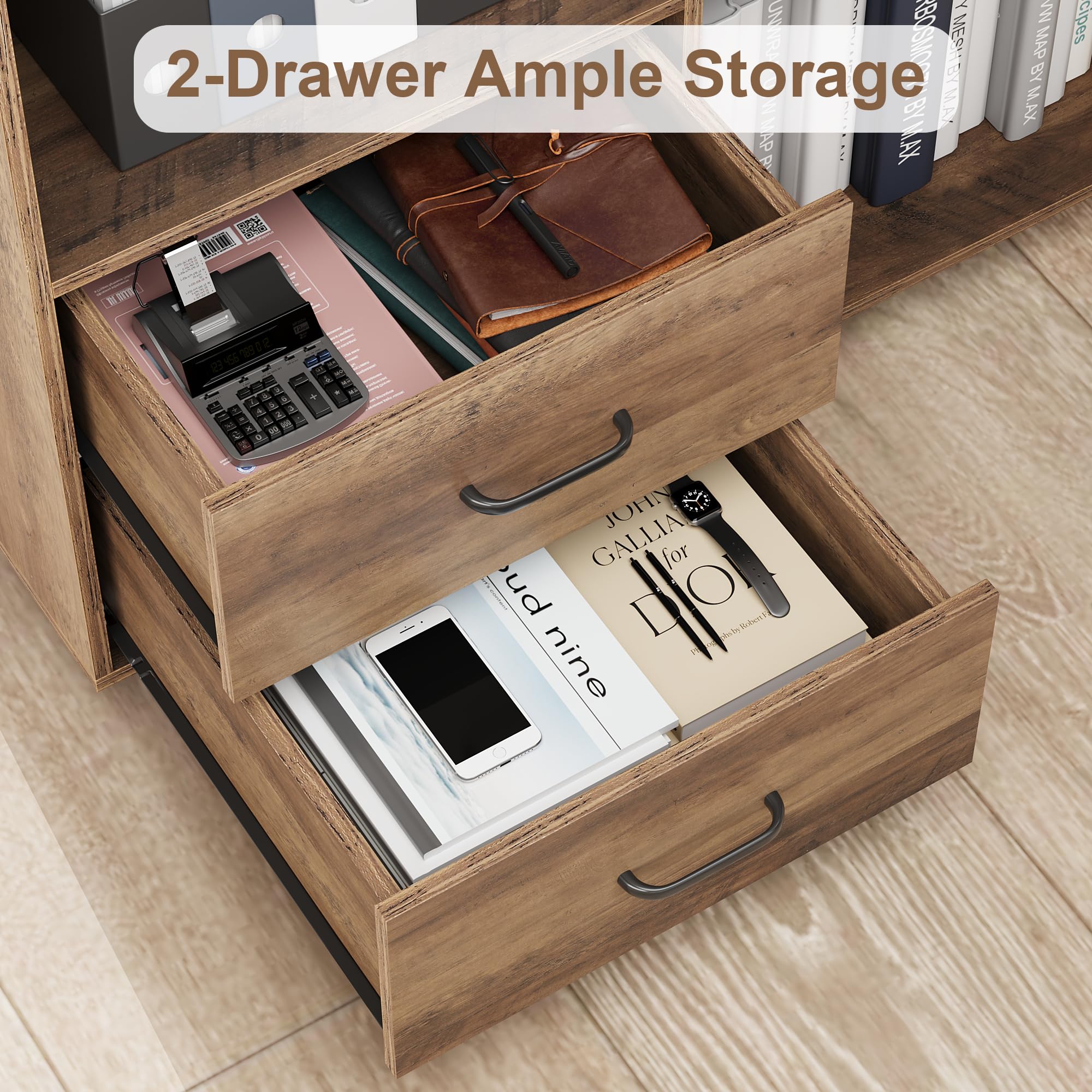 File Cabinet, Wood Filing Cabinet with 2 Drawers, Printer Stand Lateral Mobile