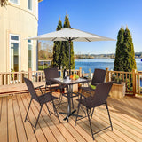5 Pieces Patio Dining Set, 4 Folding Wicker Sling Chairs and Square Glass Top Table Set