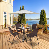 5 Pieces Patio Dining Set, 4 Folding Wicker Sling Chairs and Square Glass Top Table Set