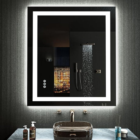 72X32 LED Bathroom Mirror with Lights, Anti-Fog, Dimmable, Backlit + Front Lit