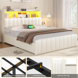 Full Size Bed Frame with Bookcase Headboard and Storage Drawers