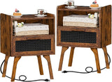 Rattan Nightstands Set of 2 with Charging Station