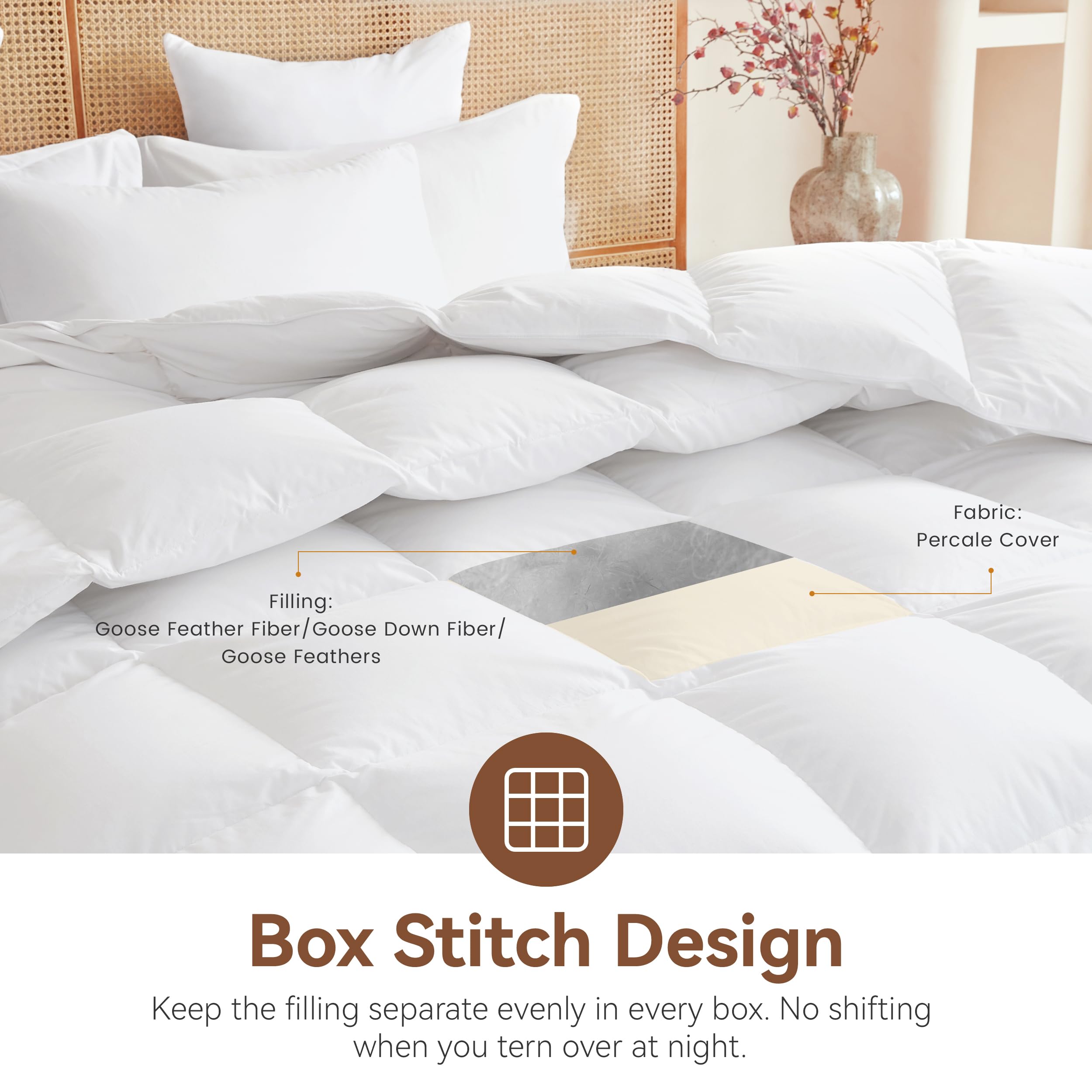 Goose Feather Down Comforter King Size - All Season Duvet Insert 750+ FP