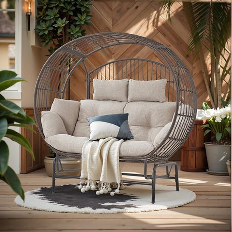 Outdoor Glider Egg Chair, Oversized 2 Person Egg Rocking Chair with Thick Cushions