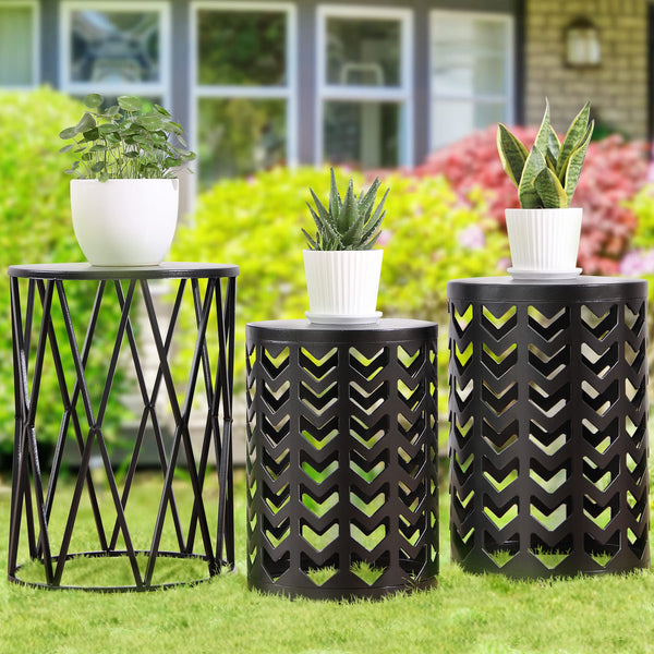 Set of 3 Black End Tables, Nesting Metal Round Coffee Table