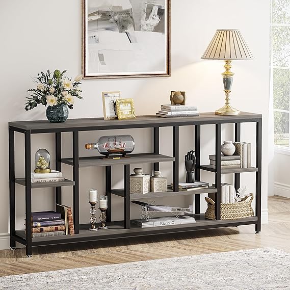 70.9" Extra Long Console Table with Storage Shelves - 3-Tier Industrial Entryway Accent Table