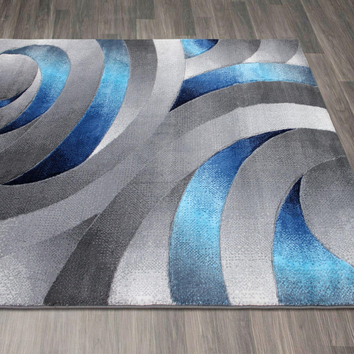 Blue Ocean Waves Area Rug 8x10 - Modern Abstract Swirl Design