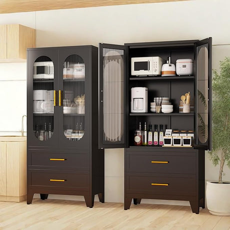 Metal Garage Storage Cabinet, Kitchen Pantry Storage Cabinet with 2 Drawers and 2 Adjustable