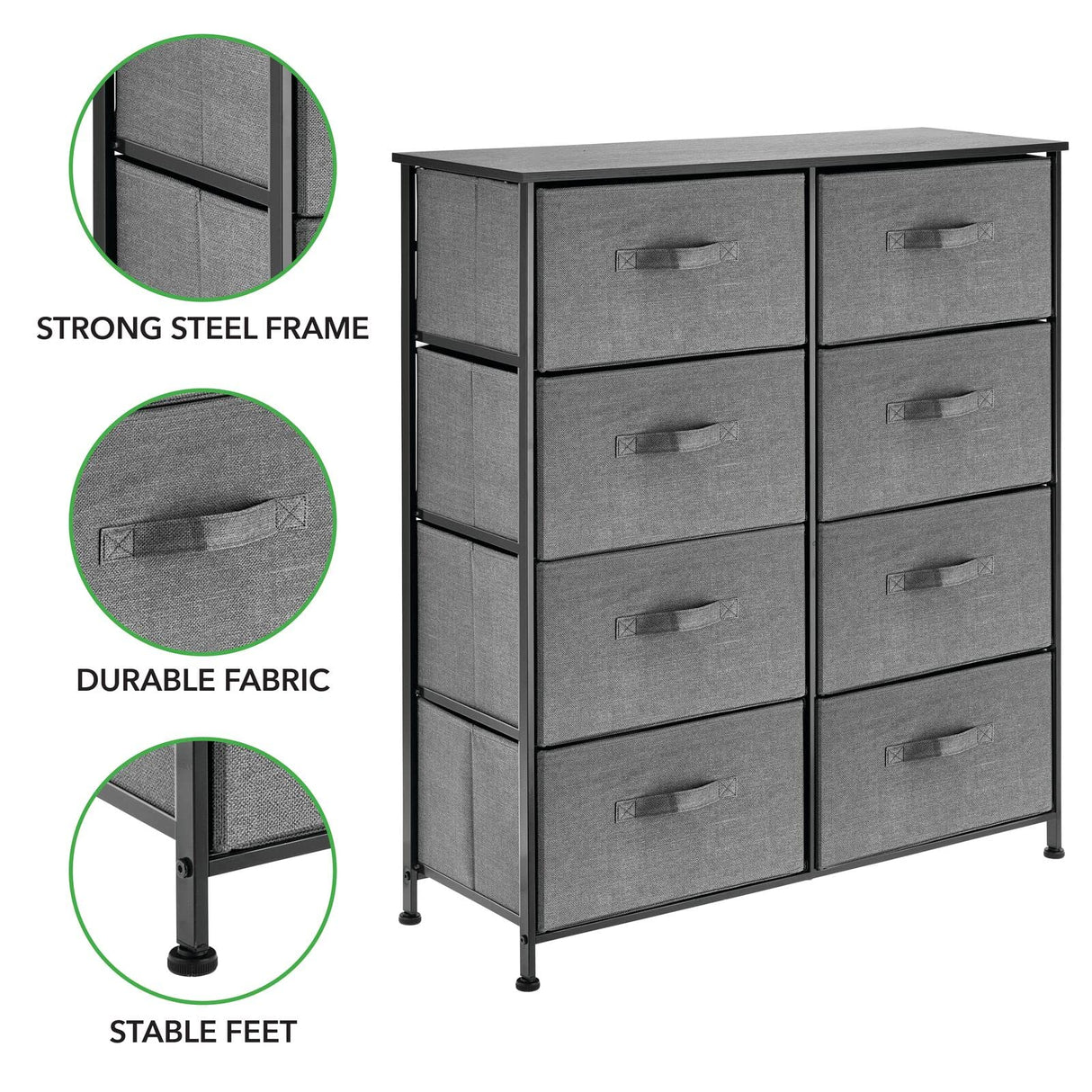 38.31" High Steel Frame/Wood Top Storage Dresser Furniture Unit with 8 Removable