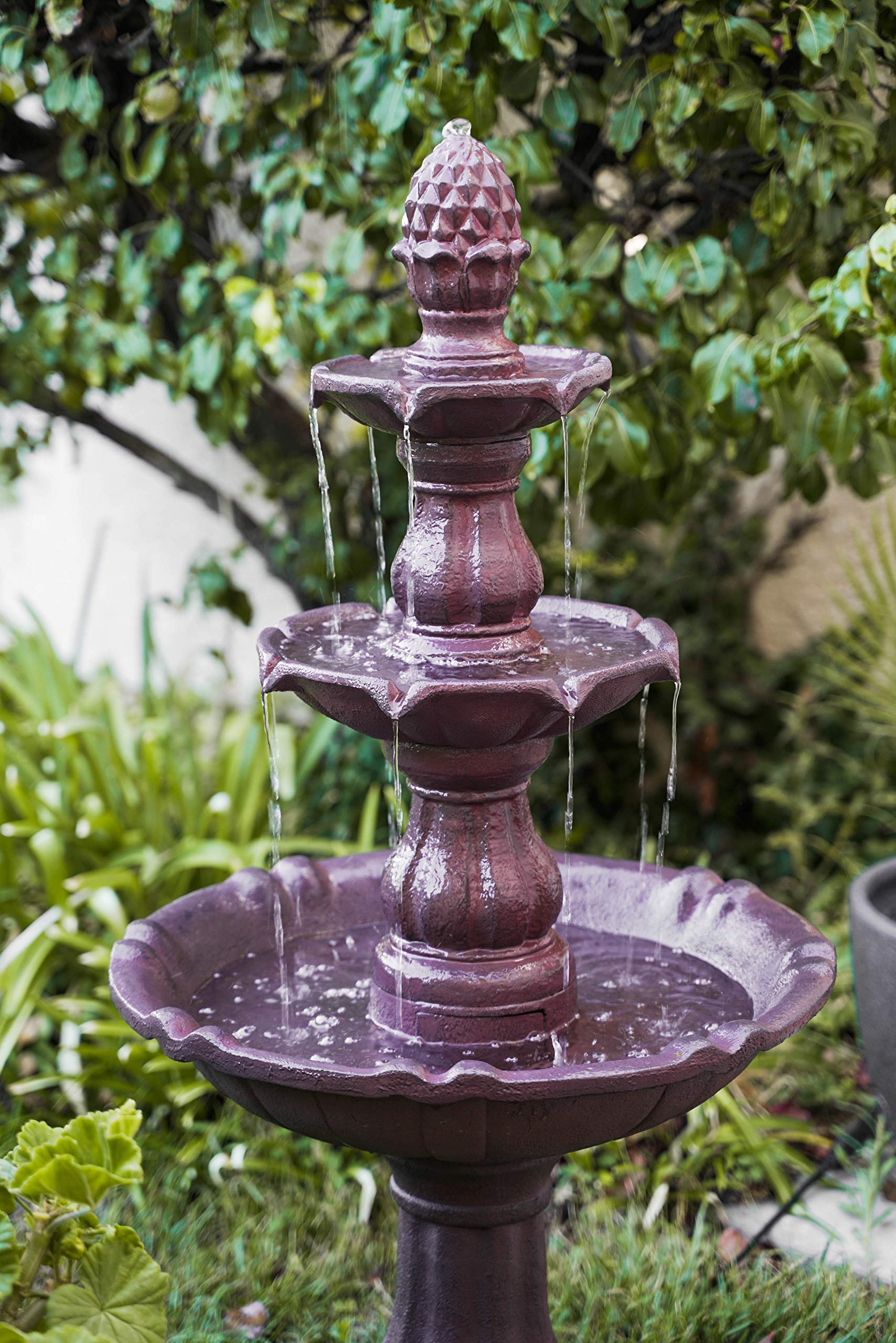 3-Tier Freestanding Waterfall Fountain w/Pump & Pineapple Top, 51 Inch Tall