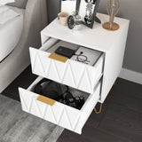 White Night Stands for Bedrooms Set of 2, Modern Bedside Table with 2 Drawers Storage, Wood Nightstand End Side Tables with Golden Metal Legs for Bedroom Living Room