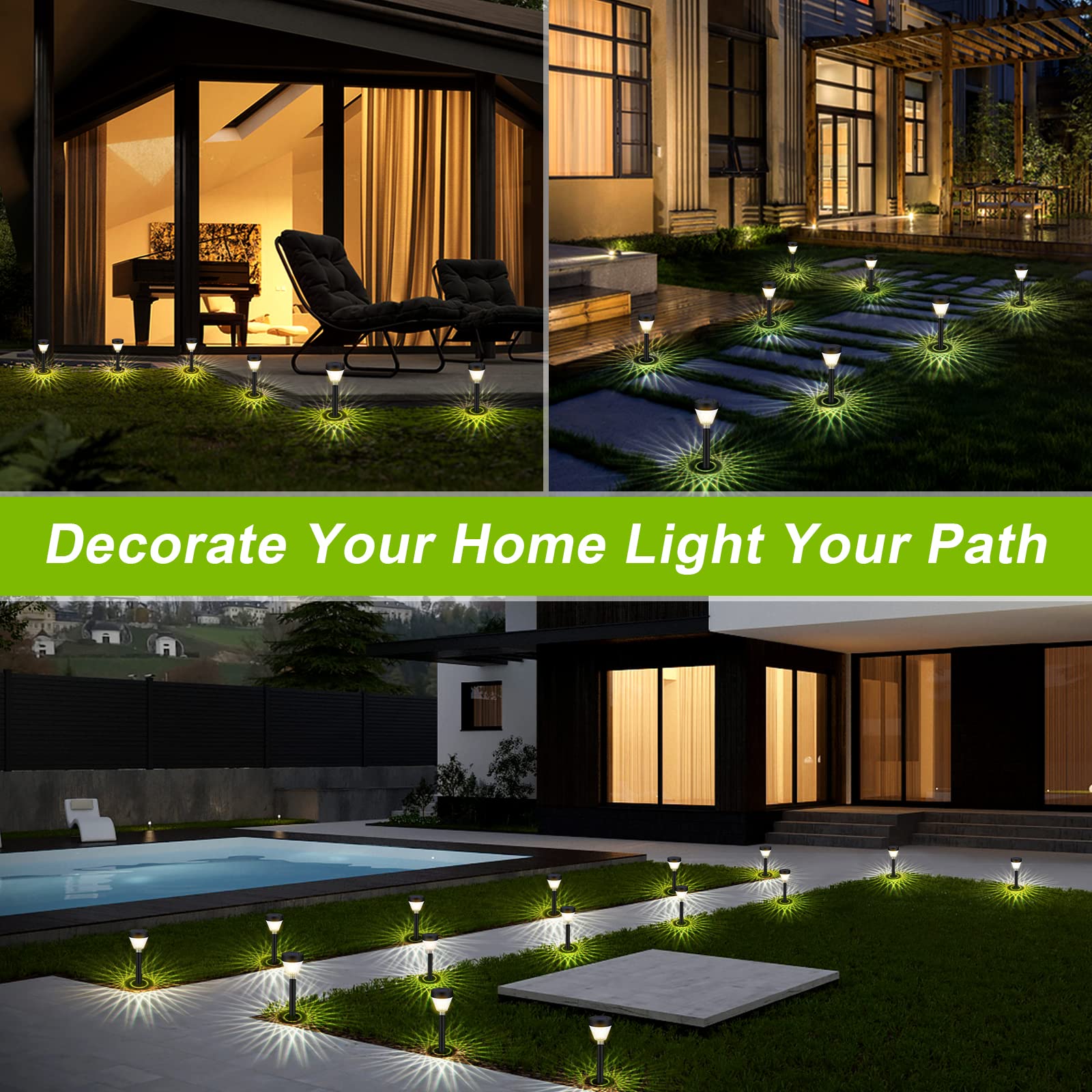 Solar Pathway Lights Waterproof: 8Pack Solar Lights Outdoor Garden Lights Auto On/Off