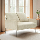 44" W Beige Loveseat Sofa Chair, 2-Seater Modern Corduroy Couch with Pillows