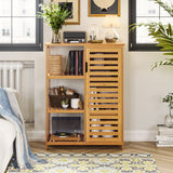 Bathroom Cabinet Bamboo Storage Cabinet with Doors and 3 Side Shelves