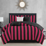 Cabana Stripe Reversible Bedding Set - King Size - Black and Hot Pink Stripe Print