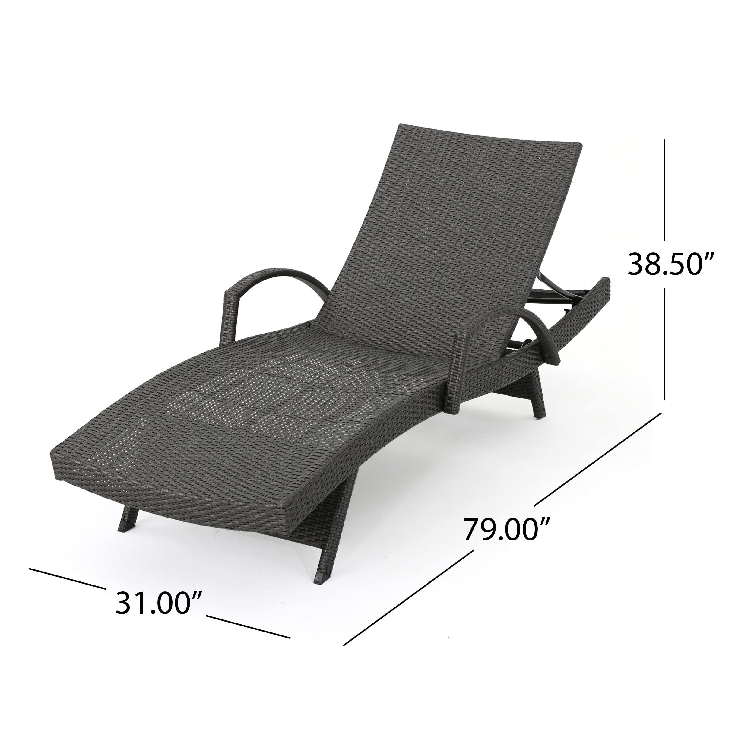 Christopher Knight Home Salem Outdoor Wicker Adjustable Chaise Lounge with Arms, with Cushion, Multibrown / Navy Blue