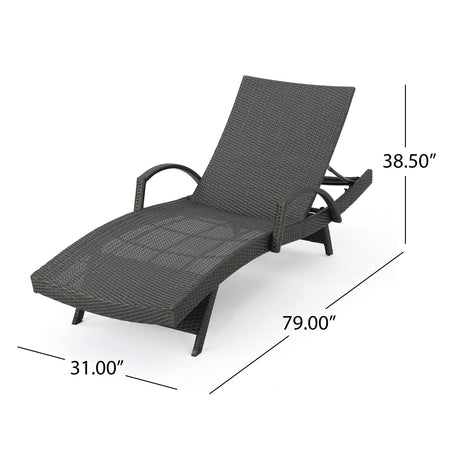 Christopher Knight Home Salem Outdoor Wicker Adjustable Chaise Lounge with Arms, with Cushion, Multibrown / Navy Blue