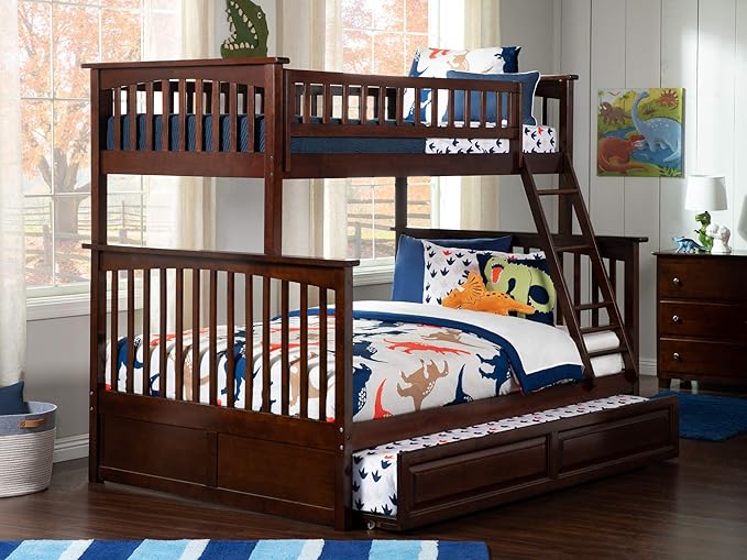 Columbia Twin over Twin Size Bunk Bed with Twin Raised Panel Trundle in White