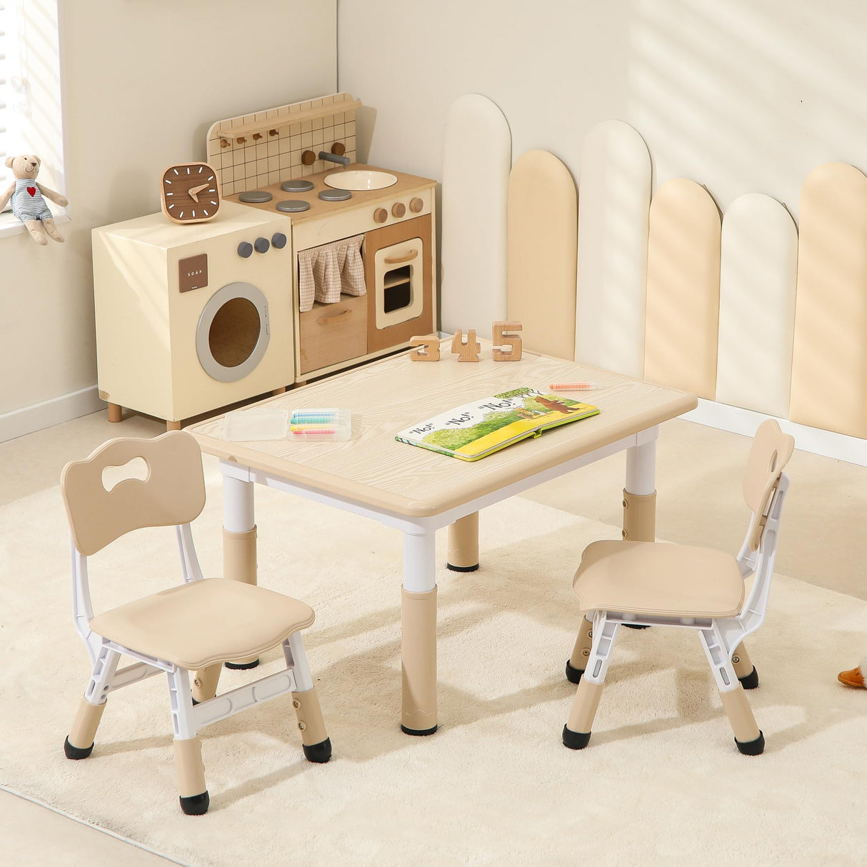 Table and 2 Chairs Set, Height Adjustable Toddler Table and Chairs, Graffiti Desktop Kids