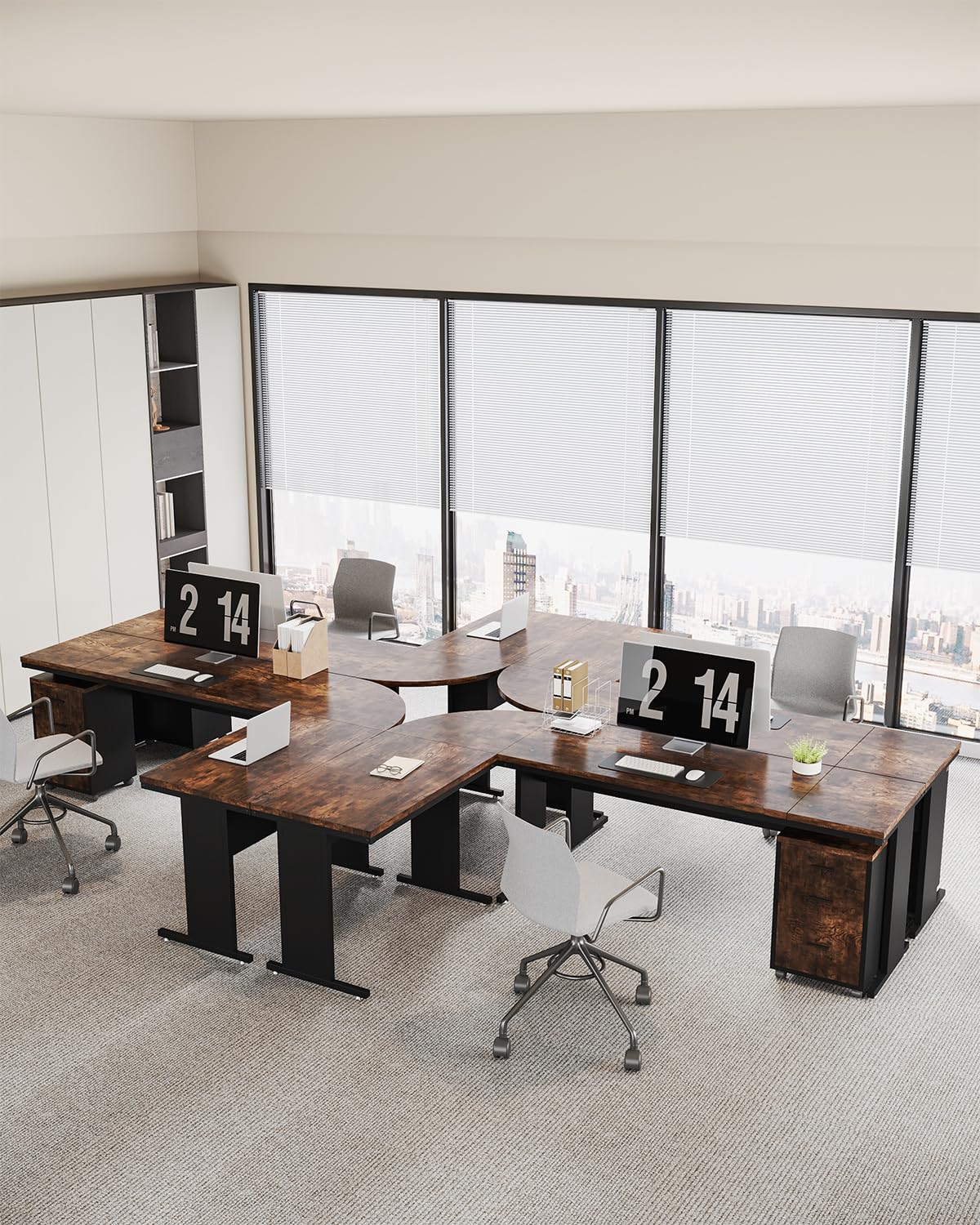 ProWork L-Shaped Executive Desk with Hutch, 5 Shelf Bookcase, and Lateral File Cabinet