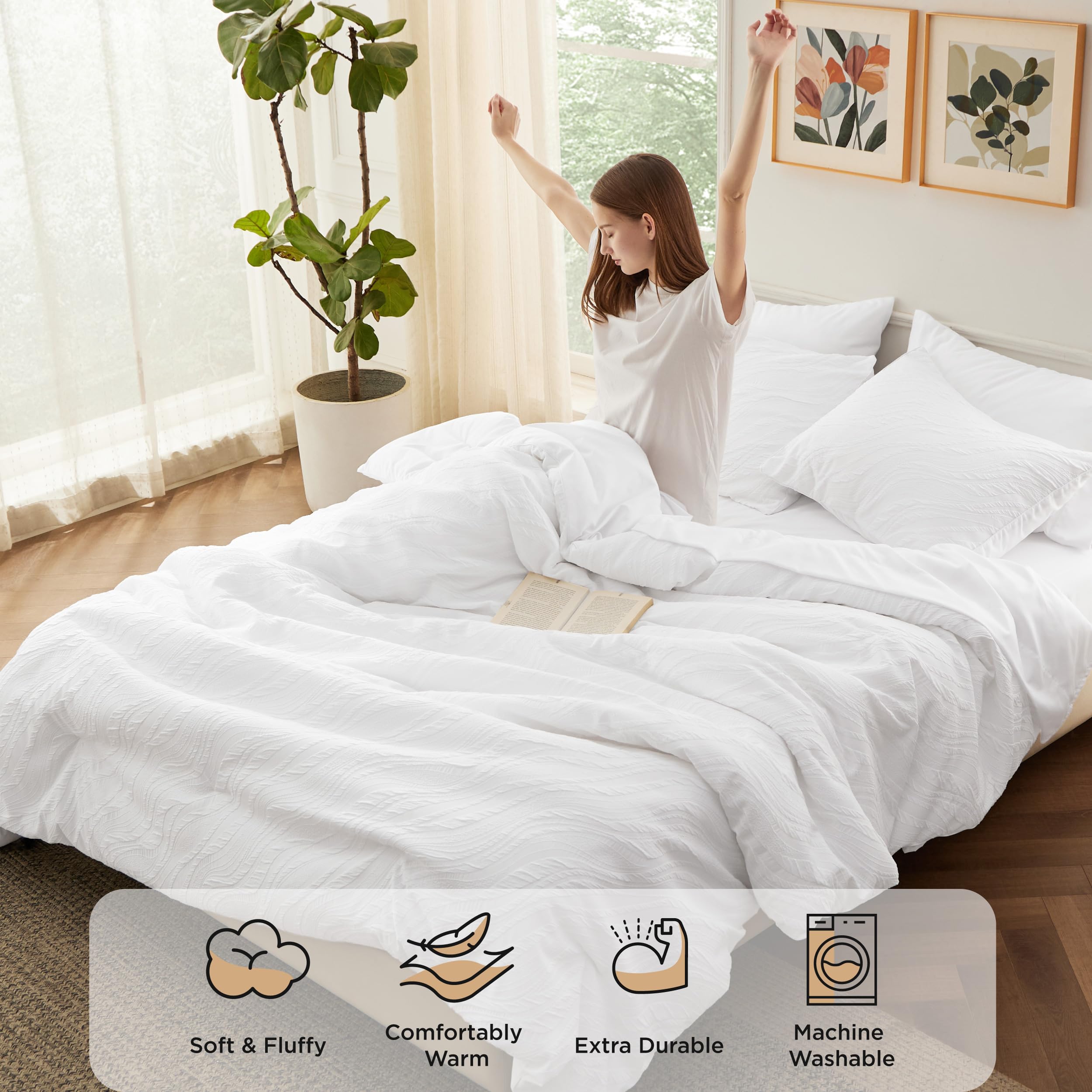 Queen Comforter Set - 7 Pieces Jacquard Wave Queen Size Comforter