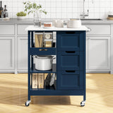 Small Solid Wood Top Kitchen Island Cart on Wheels with Storage