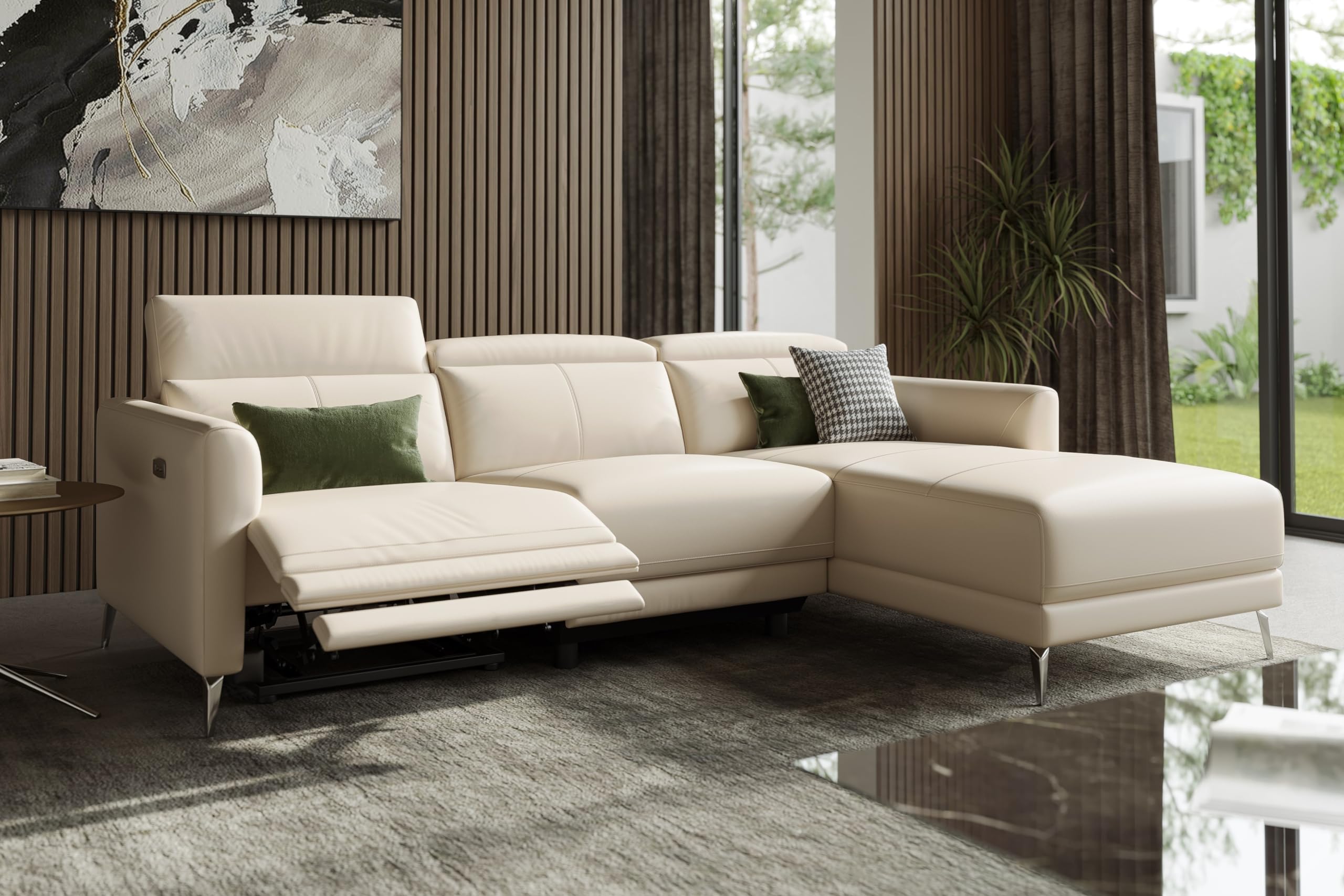 Andria Leather Reclining Sectional Sofa, 3 Seater Couch