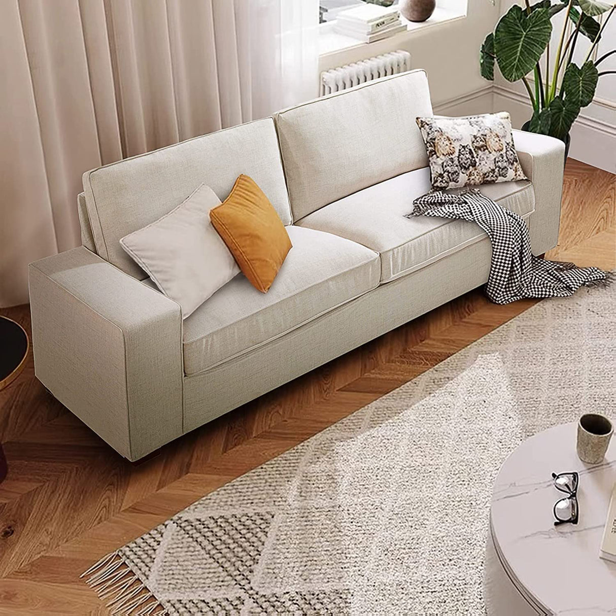 71.25" Modern Loveseat Sofas for Living Room, Fabric Chenille Couch with Solid Wood,