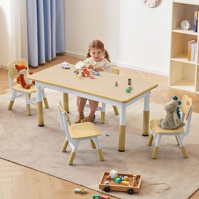 Toddler Table and Chairs Set for 4, 47.2''L x 23.6''W Kids Study Table and Chair Set,