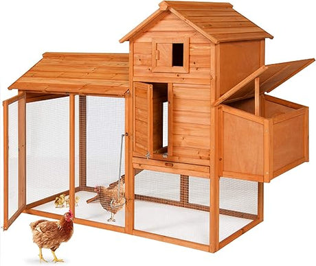 80in Outdoor Wooden Chicken Coop Multi-Level Hen House, Poultry Cage w/Ramps