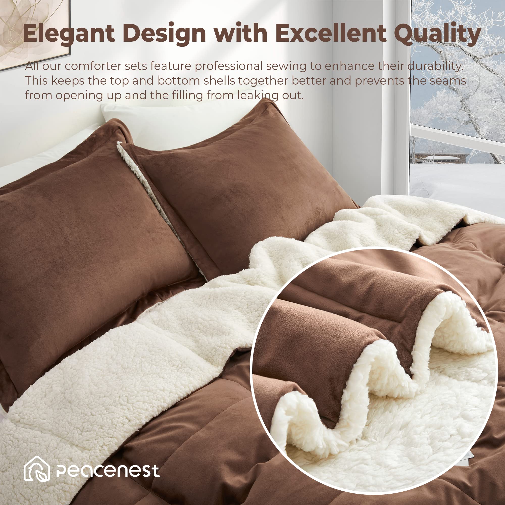 Sherpa Comforter Set Queen, Winter Warm Comforter Queen Size Ultra Soft Fuzzy Plush