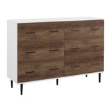 Walker Edison Mila Modern 6 Drawer Storage Buffet, 52 Inch, White and Rustic Oak