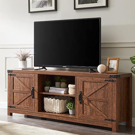 Farmhouse TV Stand for TVs Up to 75 inches, Wood Barn Door Media Television Console