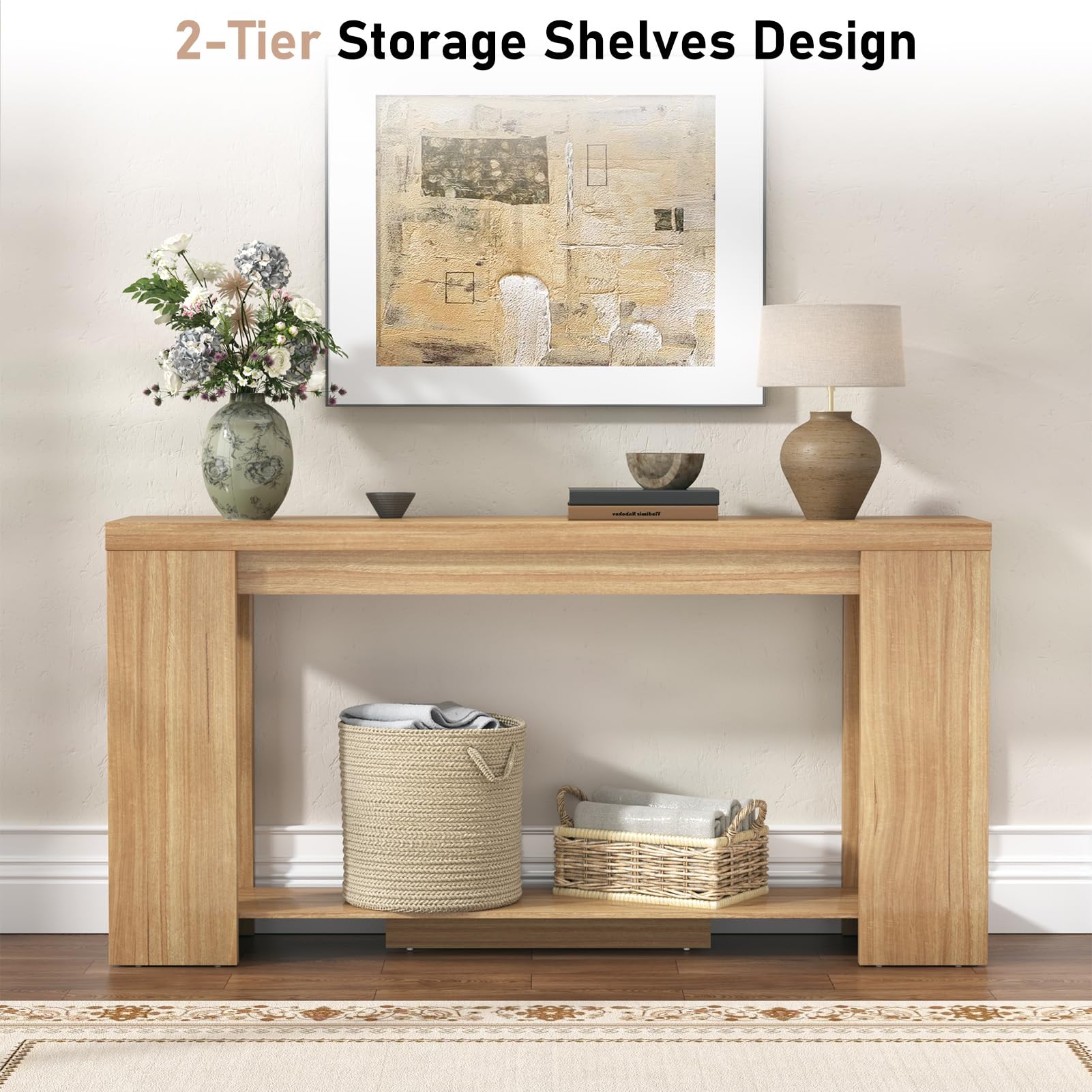 62 Inch Extra Long Console Table with Storage - Farmhouse Entryway Table