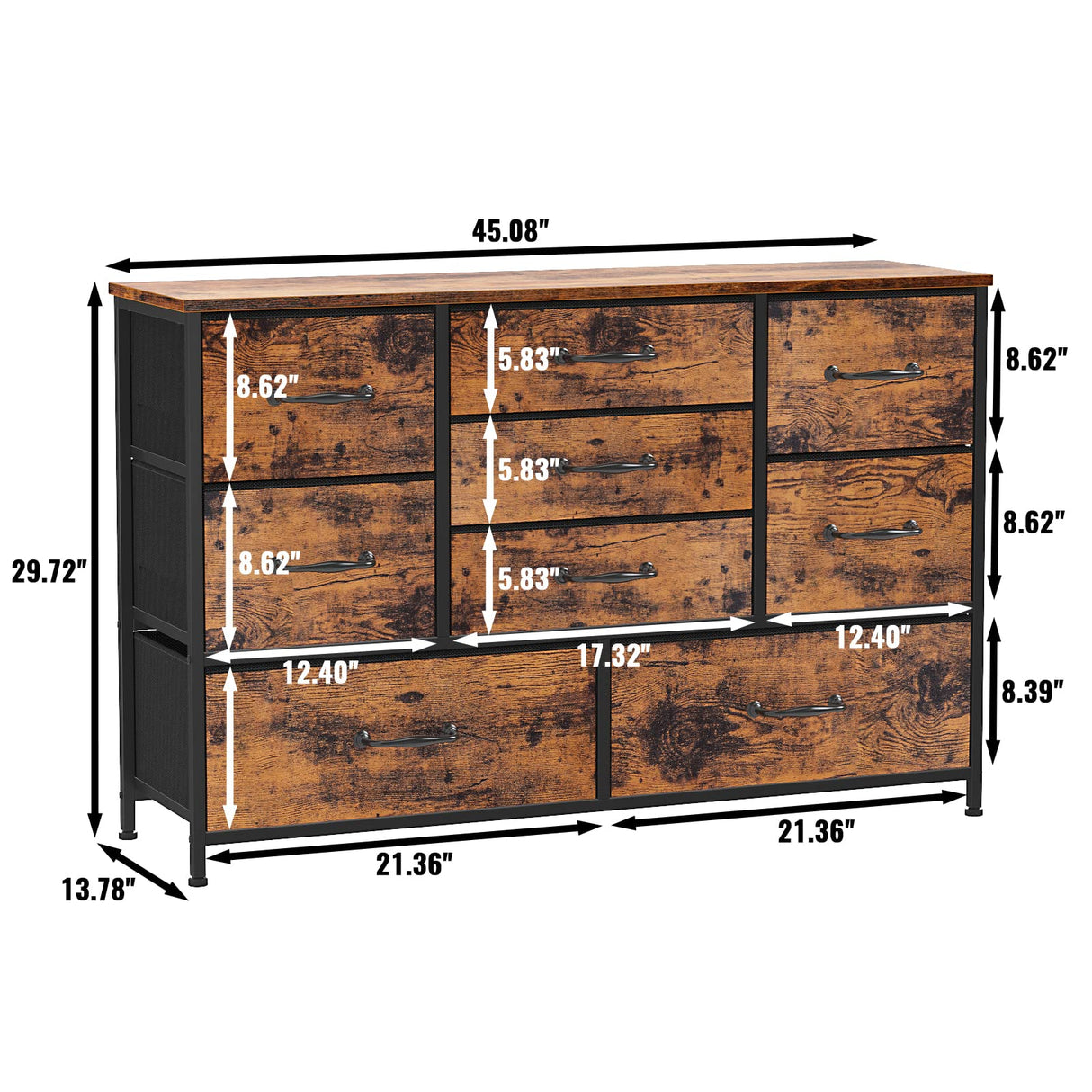 Wide Dresser with 9 Large Drawers for 55'' Long TV Stand Entertainment Center