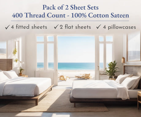 2-Pack Split King Sheet Sets - 400 Thread Count 100% Cotton Sateen - Extra Soft