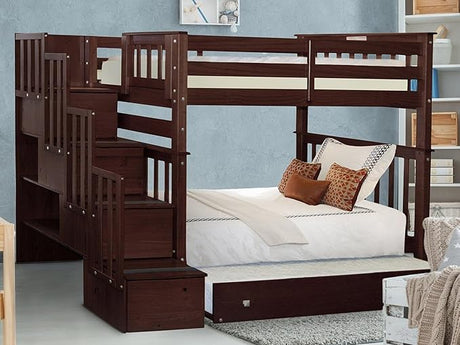 Tall Stairway Bunk Beds Twin over Twin with 4 Drawers in the Steps and a Twin Trundle