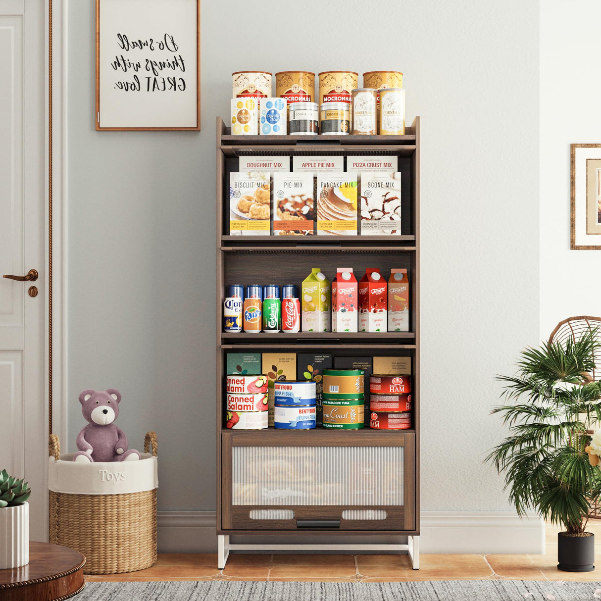 Wooden Storage Cabinet with 4 Drawers, Freestanding Bathroom Cabinets with Acrylic